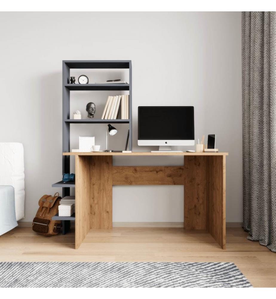 Bureau et bibliothèque, chêne, anthracite, 100 % aggloméré mélaminé