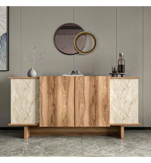 Console, travertin, noyer, 100 % aggloméré mélaminé