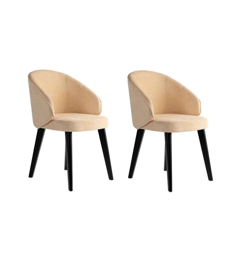 Ensemble de chaises, 2 pièces, beige, noir, structure : 100 % HÊTRE, tissu : 100 % COTON, pieds en bois