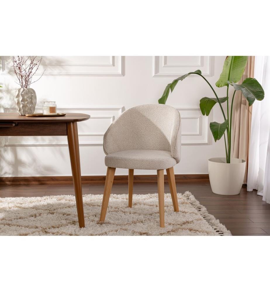 Ensemble de chaises, 2 pièces, blanc, chêne clair, structure : 100 % HÊTRE, tissu : 100 % COTON, pieds en bois