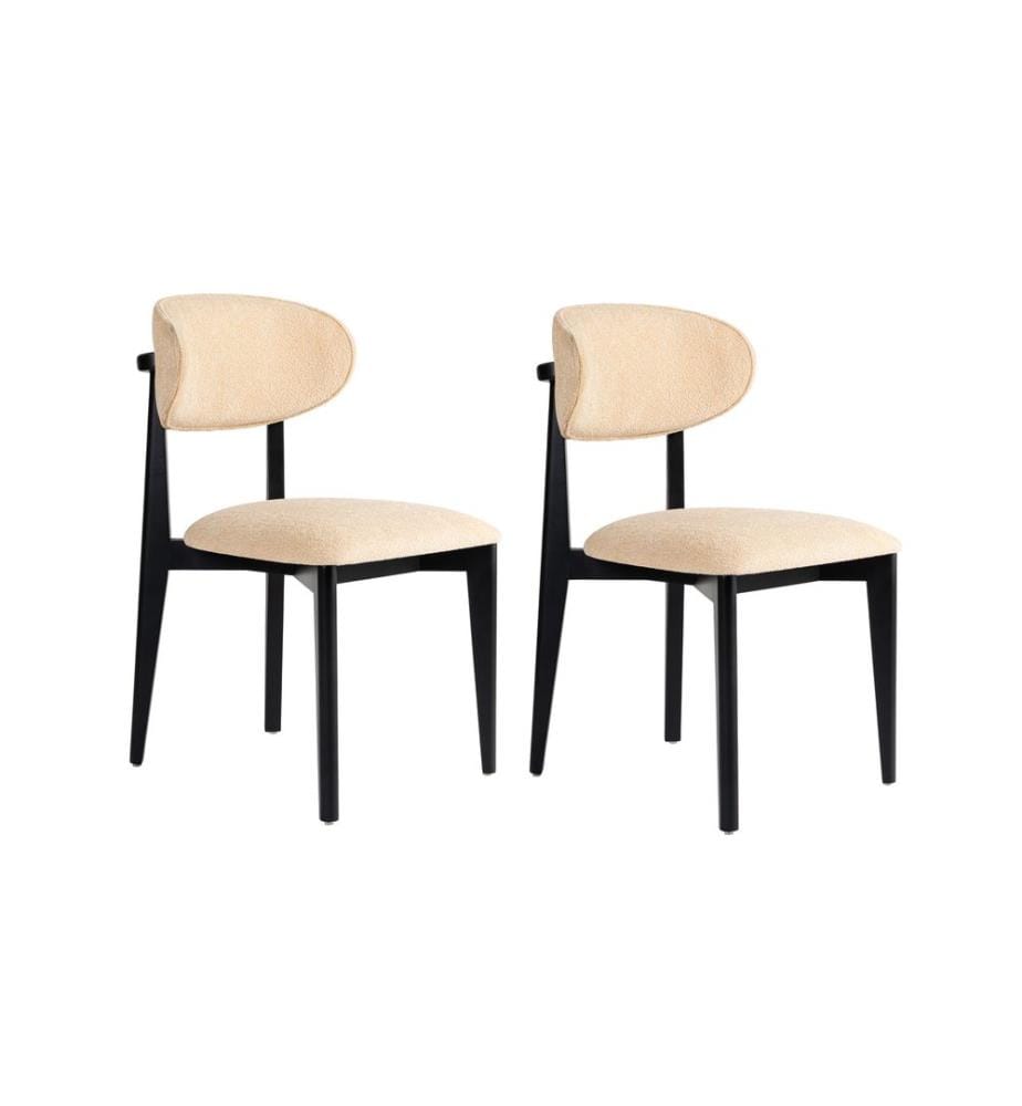 Ensemble de chaises, 2 pièces, beige, noir, structure : 100 % HÊTRE, tissu : 100 % COTON, pieds en bois