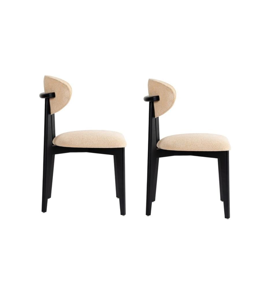 Ensemble de chaises, 2 pièces, beige, noir, structure : 100 % HÊTRE, tissu : 100 % COTON, pieds en bois
