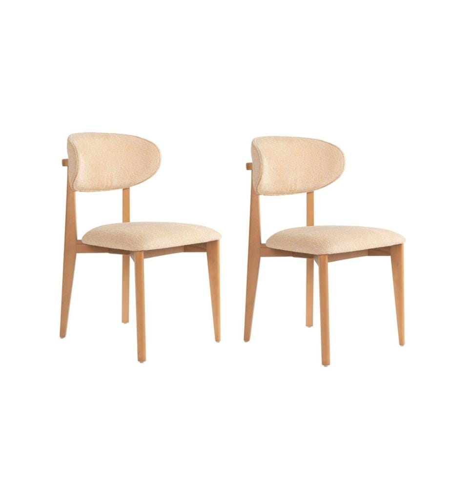 Ensemble de chaises, 2 pièces, beige, chêne clair, structure : 100 % HÊTRE, tissu : 100 % COTON, pieds en bois