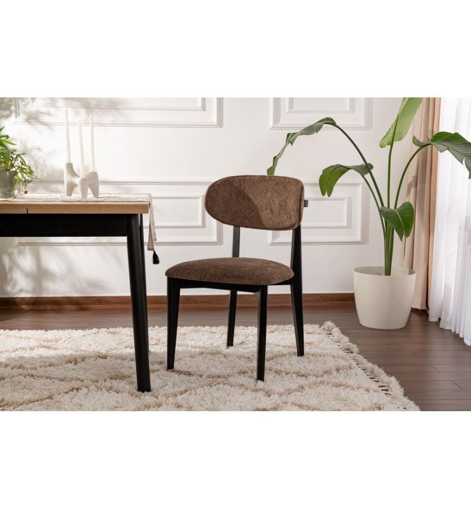 Ensemble de chaises, 2 pièces, marron, noir, structure : 100 % HÊTRE, tissu : 100 % COTON, pieds en bois