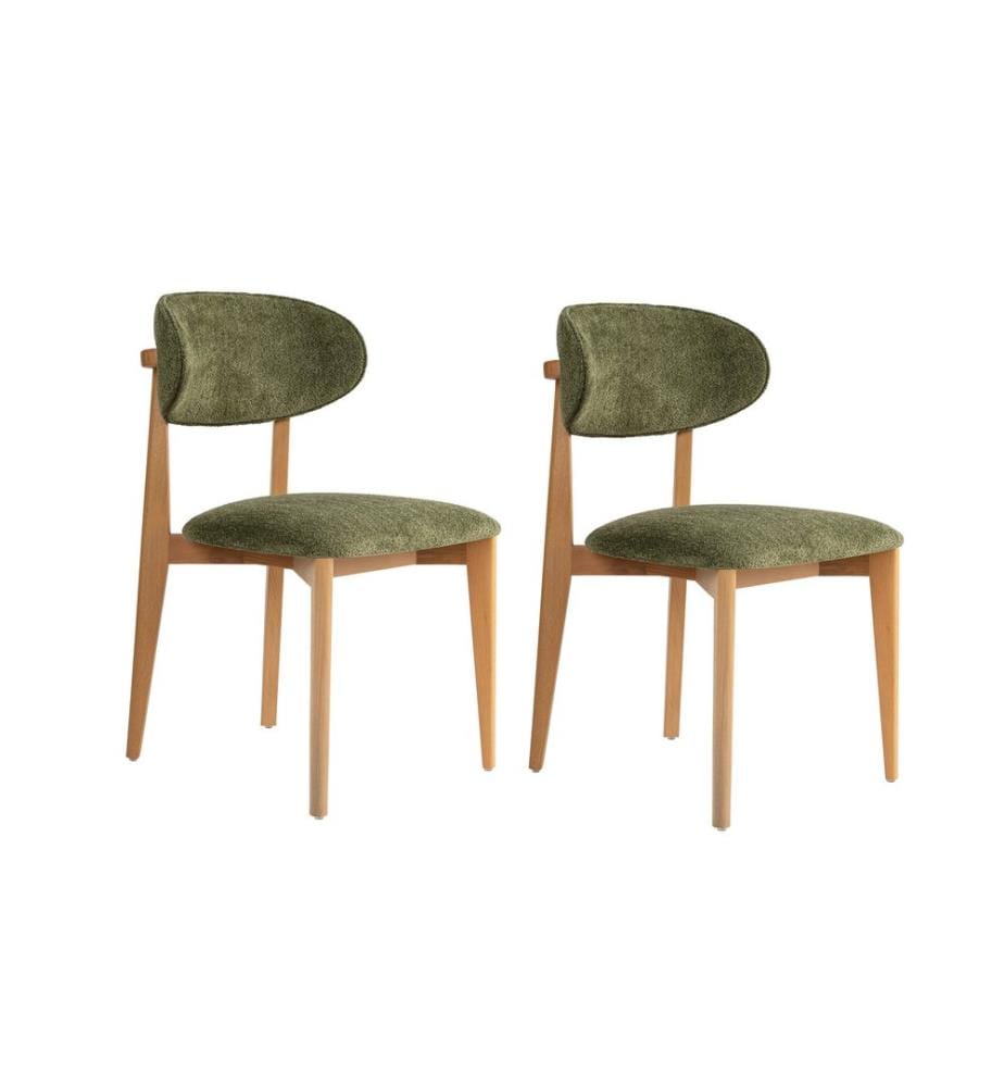Ensemble de chaises, 2 pièces, vert, chêne clair, structure : 100 % HÊTRE, tissu : 100 % COTON, pieds en bois