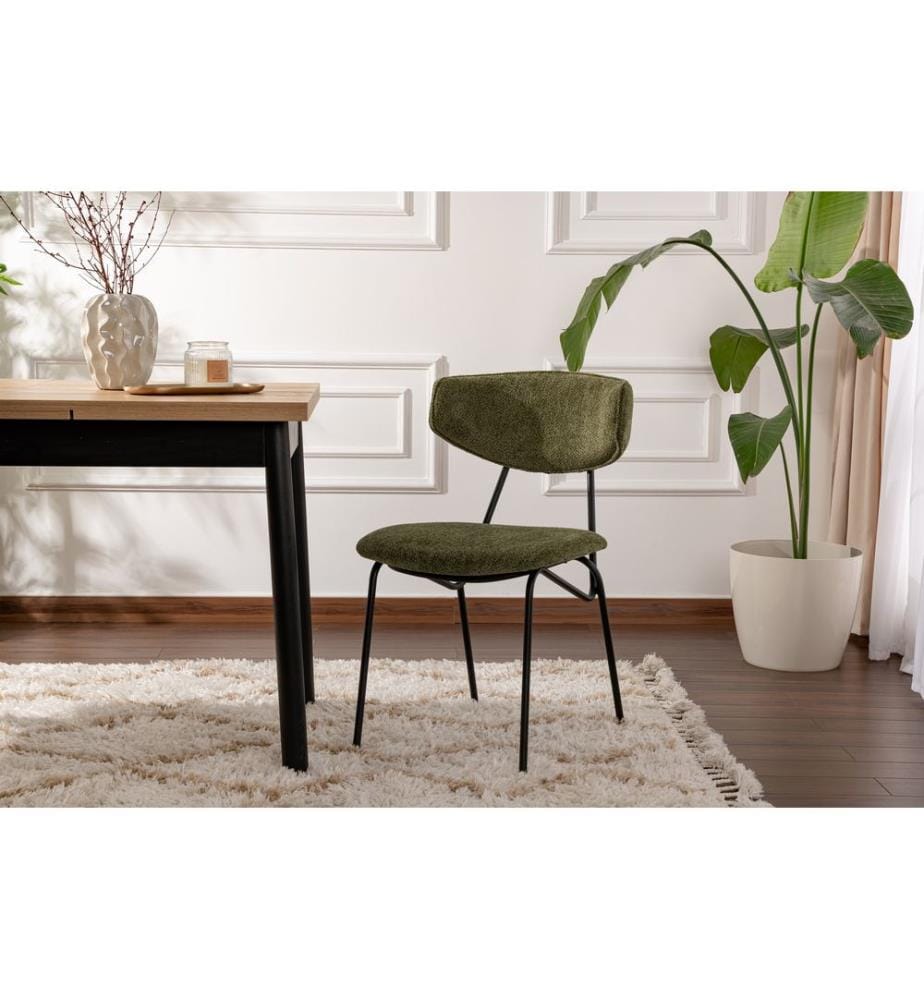 Ensemble de chaises, 2 pièces, vert, noir, structure : 100 % HÊTRE, tissu : 100 % COTON, pieds en métal