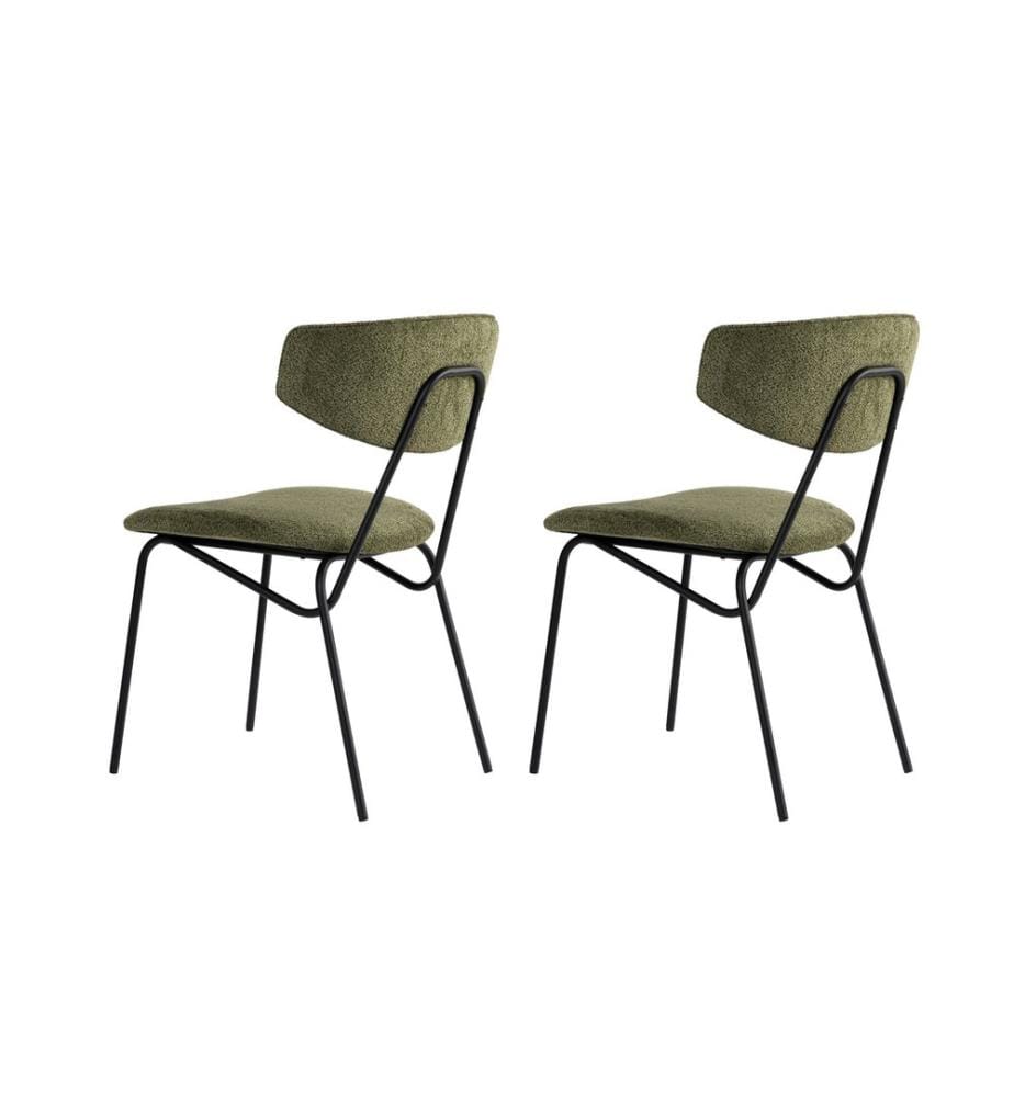 Ensemble de chaises, 2 pièces, vert, noir, structure : 100 % HÊTRE, tissu : 100 % COTON, pieds en métal