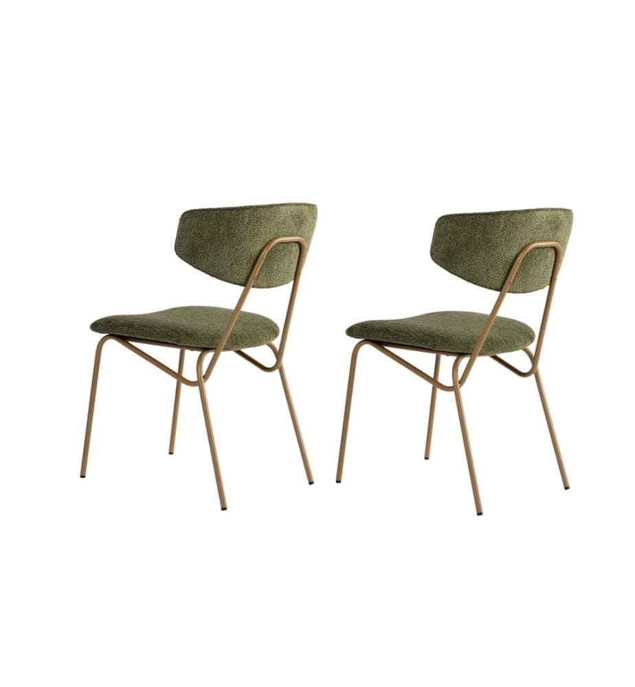 Ensemble de chaises, 2 pièces, vert, doré, structure : 100 % HÊTRE, tissu : 100 % COTON, pieds en métal