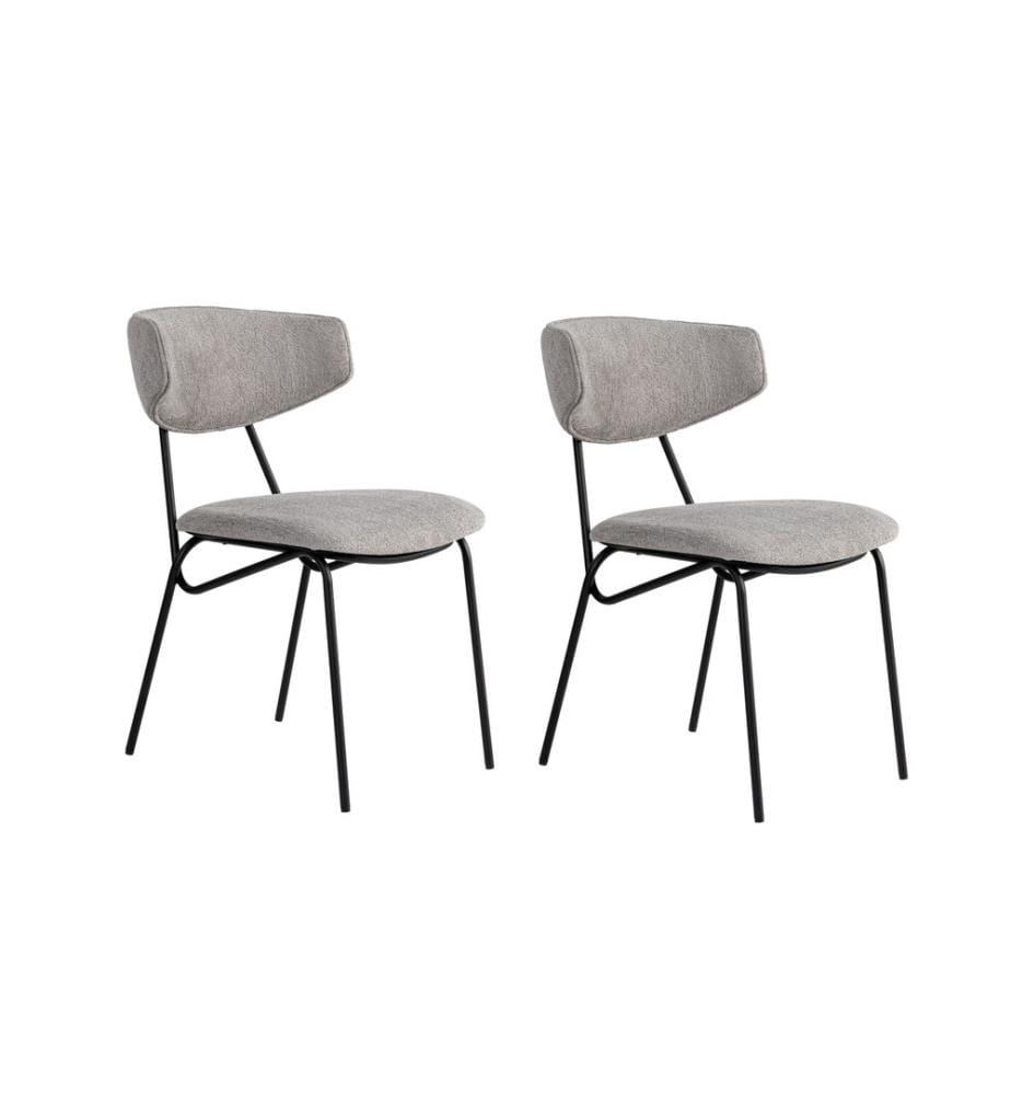 Ensemble de chaises, 2 pièces, gris, noir, structure : 100 % HÊTRE, tissu : 100 % COTON, pieds en métal