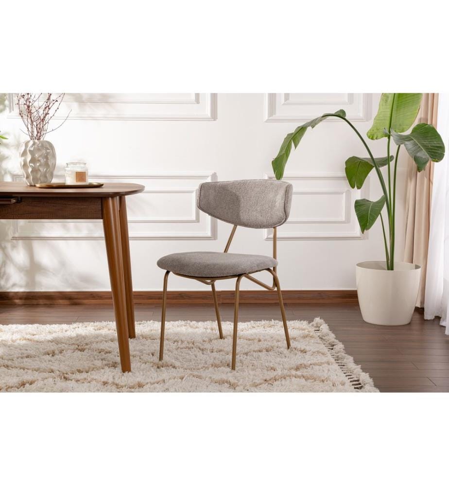 Ensemble de chaises, 2 pièces, gris, doré, structure : 100 % HÊTRE, tissu : 100 % COTON, pieds en métal