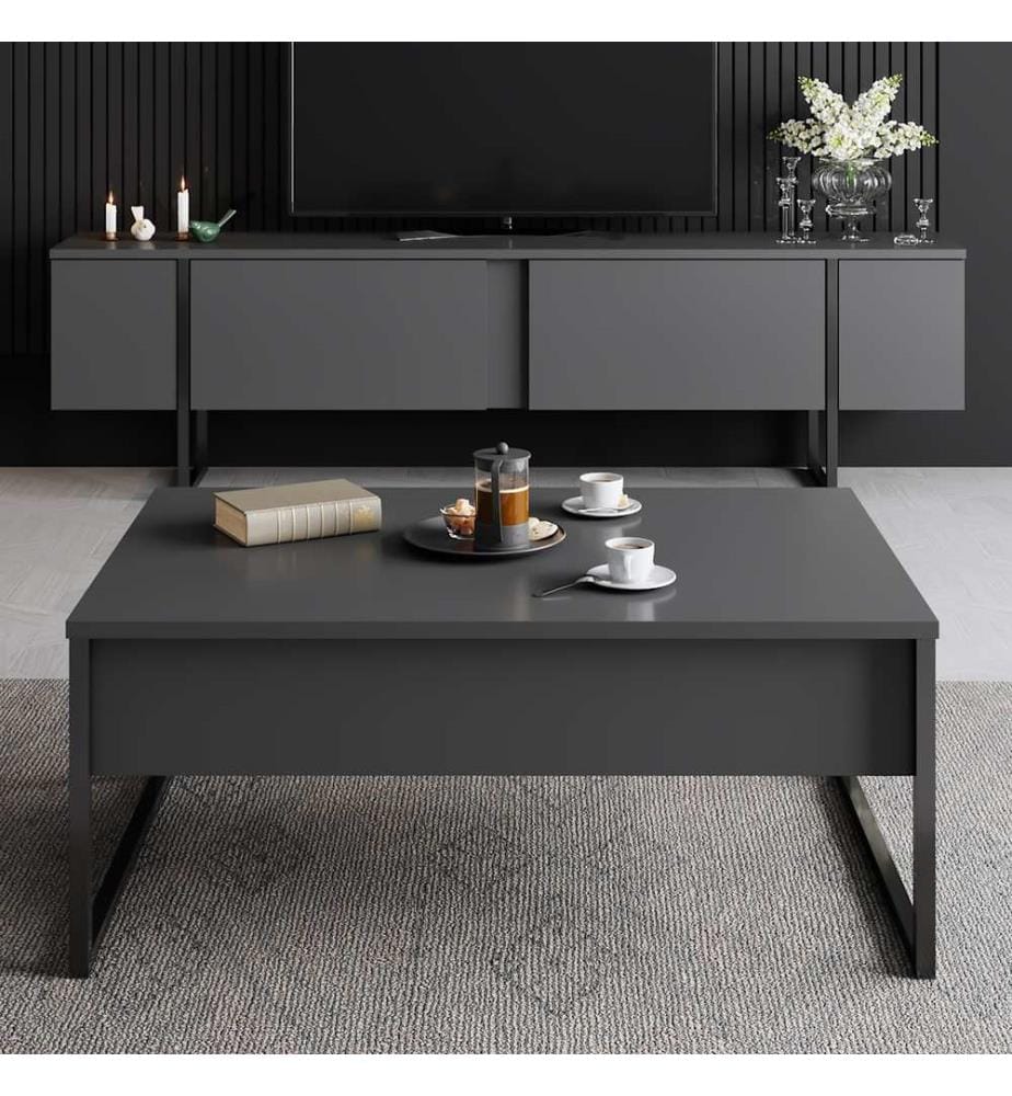 Stand De Télévision, Anthracite Plaque De Particules Recouvertes De Mélamine Noire, 100%