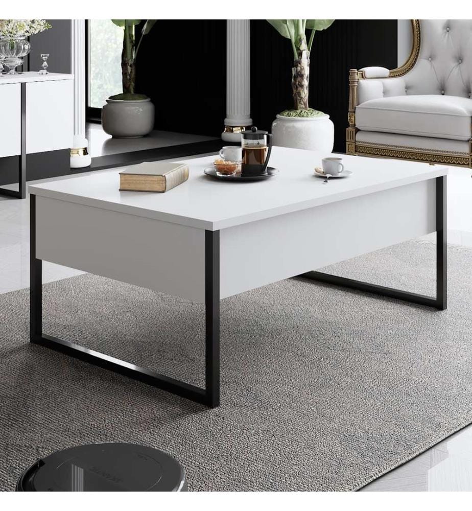 Table Basse, Blanc Plaque De Particules Recouvertes De Mélamine Noire, 100%