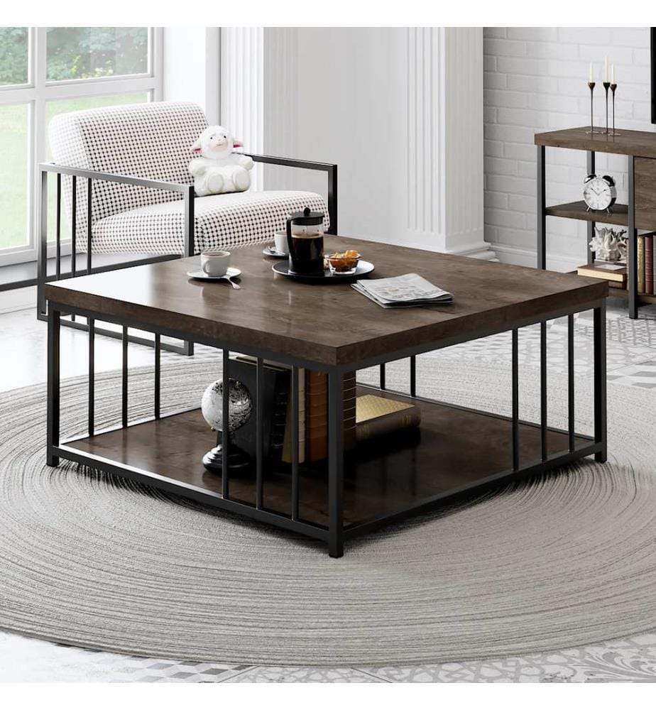 Table Basse, Noyer Plaque De Particules Recouvertes De Mélamine Noire, 100%