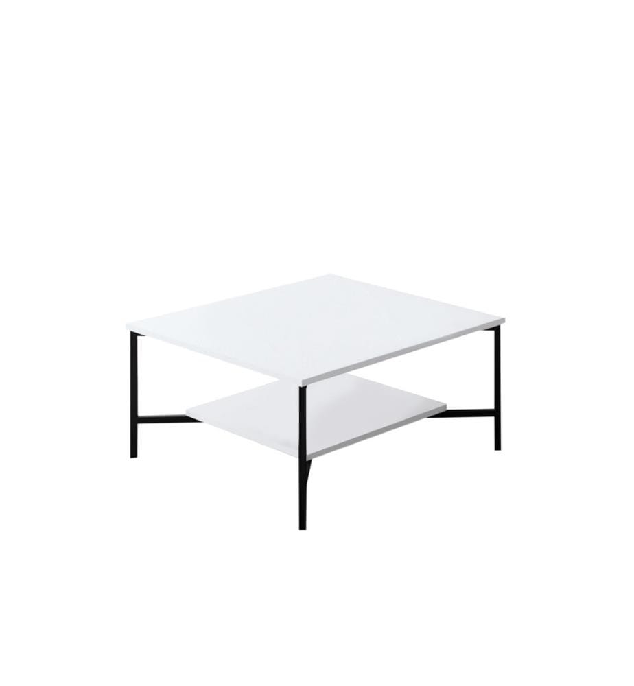 Table basse, Blanc, Noir, Panneau de particules mélaminé, Pieds en métal