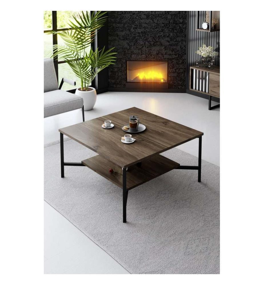 Table basse, Noyer, Noir, Panneau de particules mélaminé, Pieds en métal