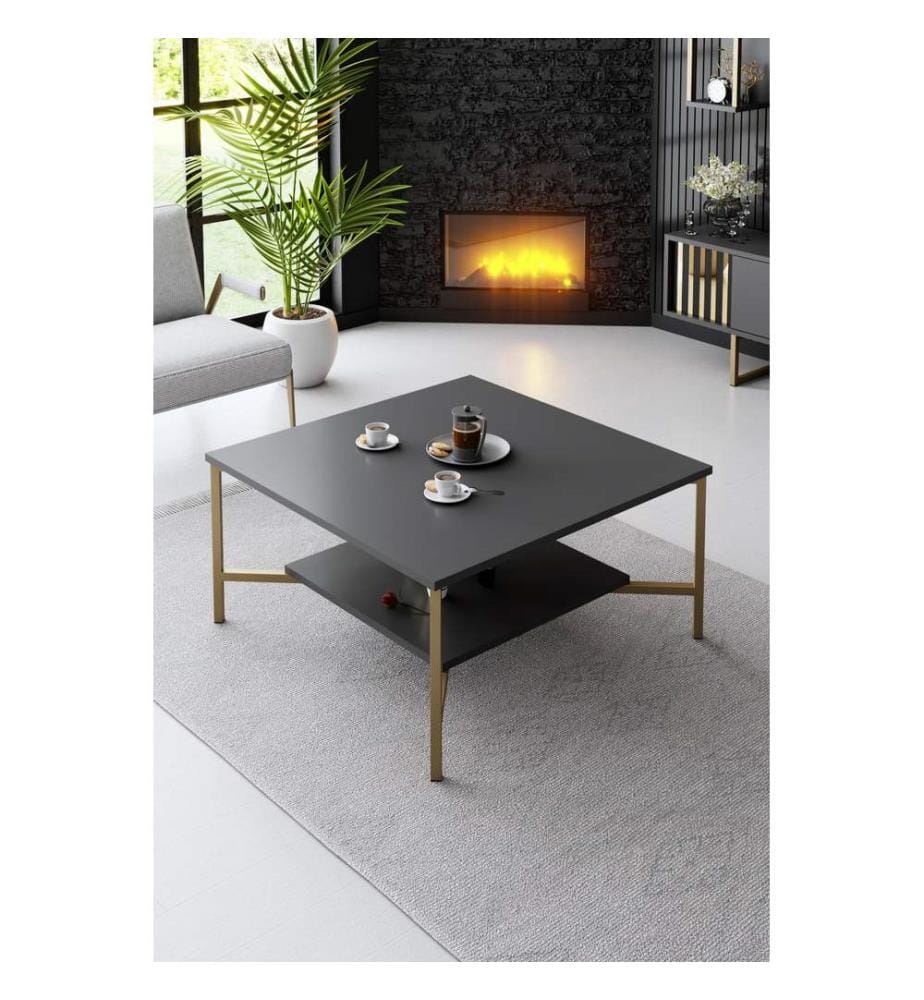 Table basse, Anthracite, Noir, Panneau de particules mélaminé, Pieds en métal