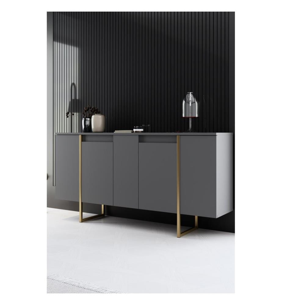 Wohnzimmermöbel-Set, Nussbaum, Gold, Melaminharzbeschichtete Spanplatte, Metallbeine