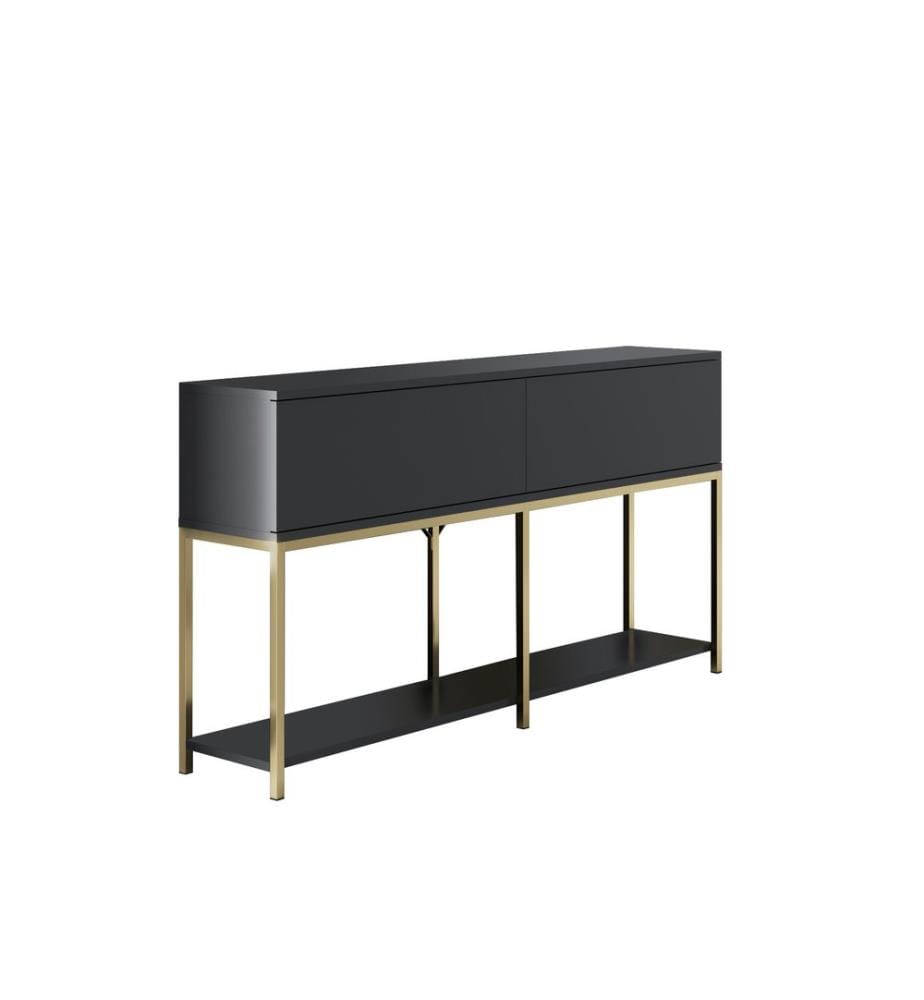Console, anthracite, or, panneau de particules mélaminé, pieds en métal