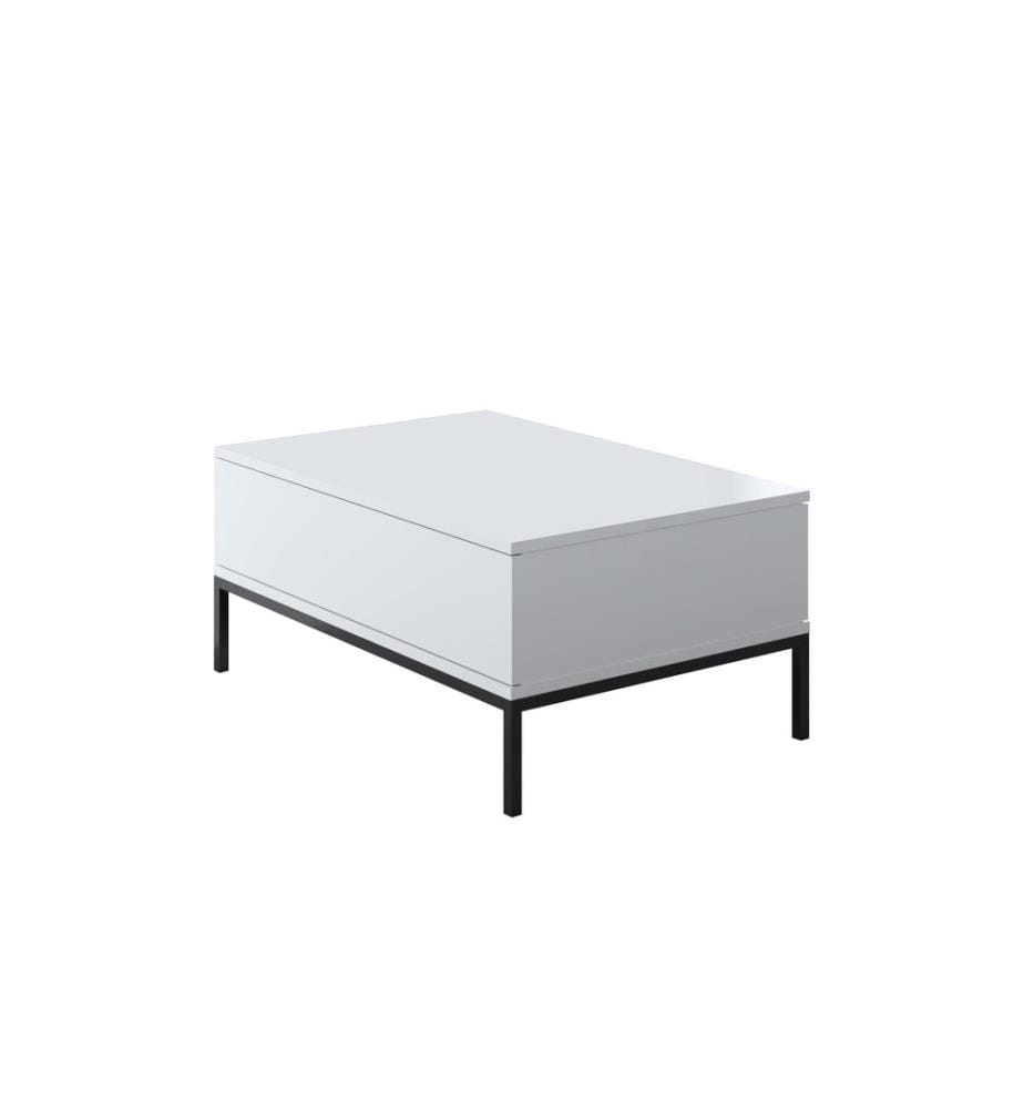 Table basse, noire, blanche, panneau de particules mélaminé, pieds en métal