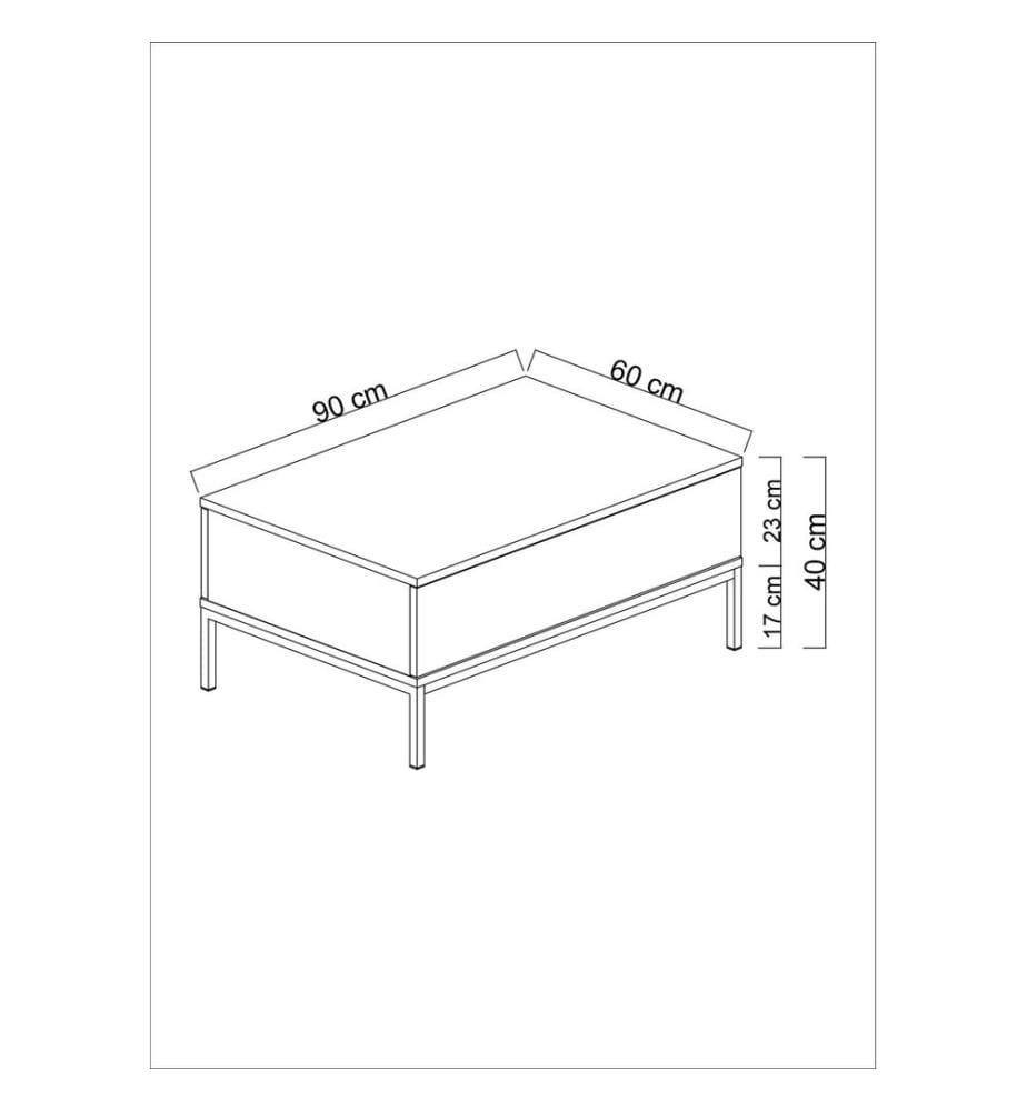 Table basse, noire, blanche, panneau de particules mélaminé, pieds en métal