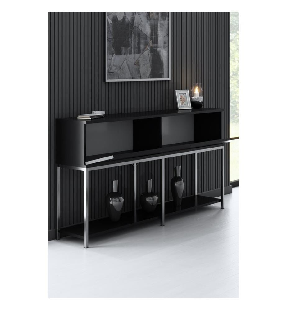 Console, Noir, Argent, Panneau de particules mélaminé, Pieds en métal