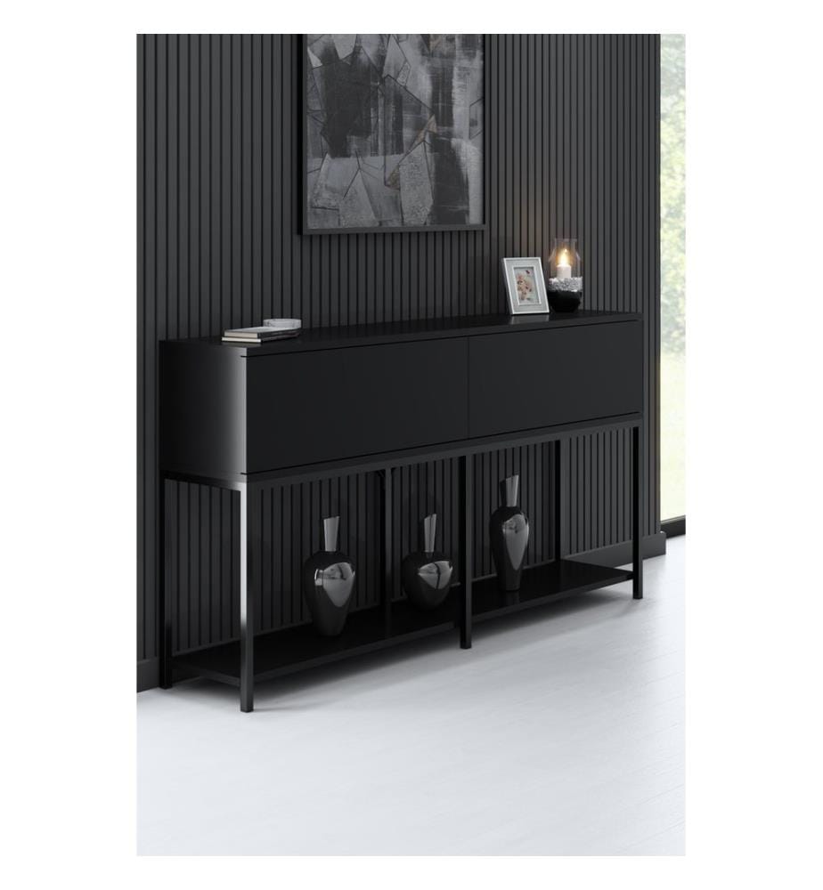 Console, Noir, Panneau de particules mélaminé, Pieds en métal
