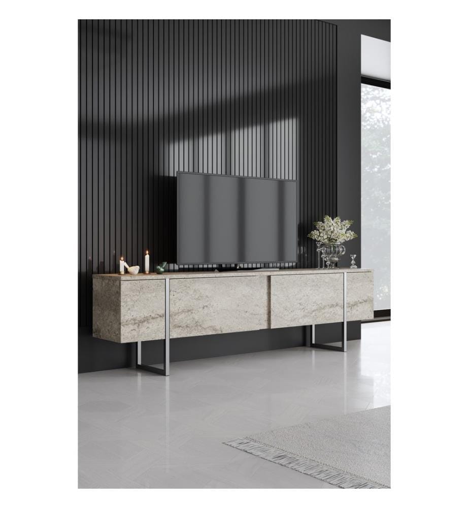 Wohnzimmermöbel-Set, Travertin, Silber, 100 % MELAMINBESCHICHTETE SPANPLATTE, Metallbeine