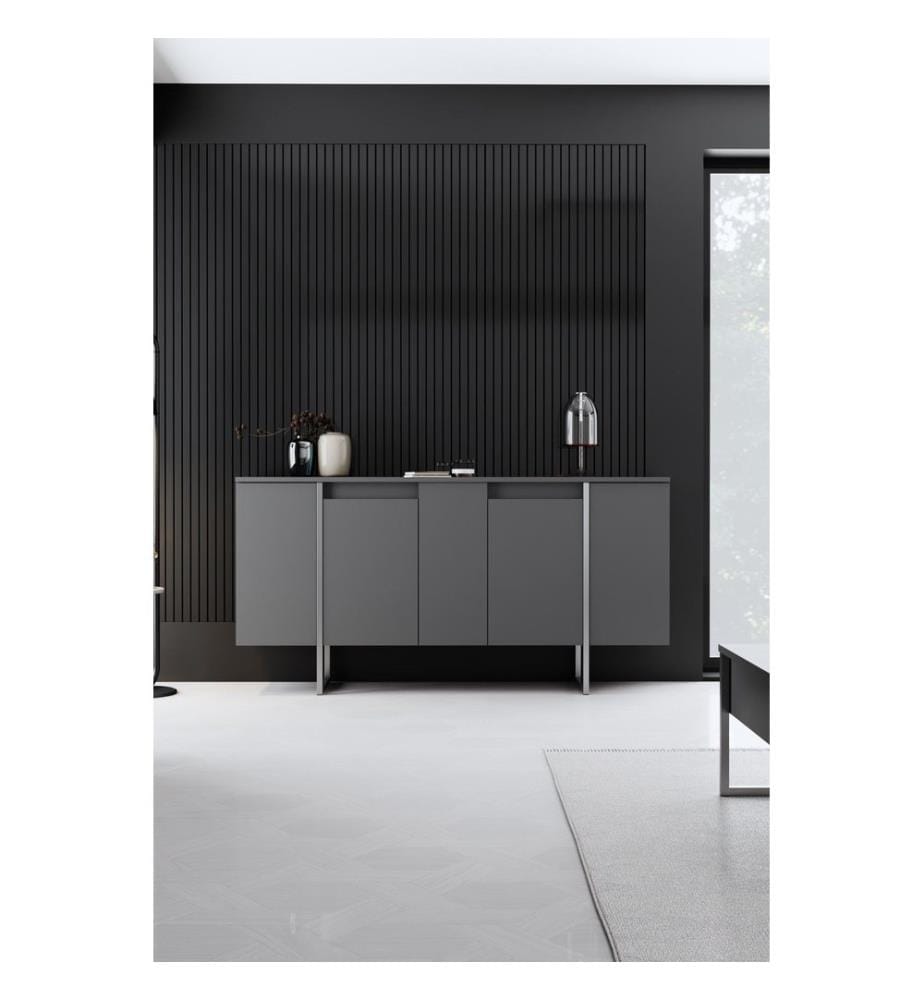Console, anthracite, argent, panneau de particules 100 % mélaminé, pieds en métal