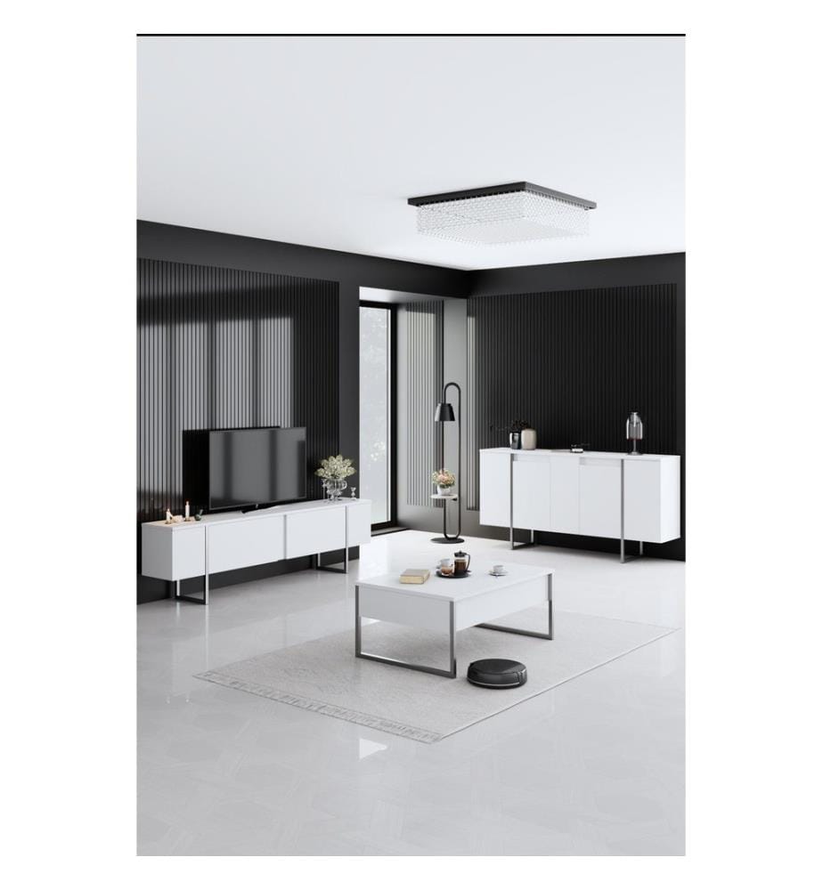 Konsole, Weiss, Silber, 100 % MELAMINBESCHICHTETE SPANPLATTE, Metallbeine