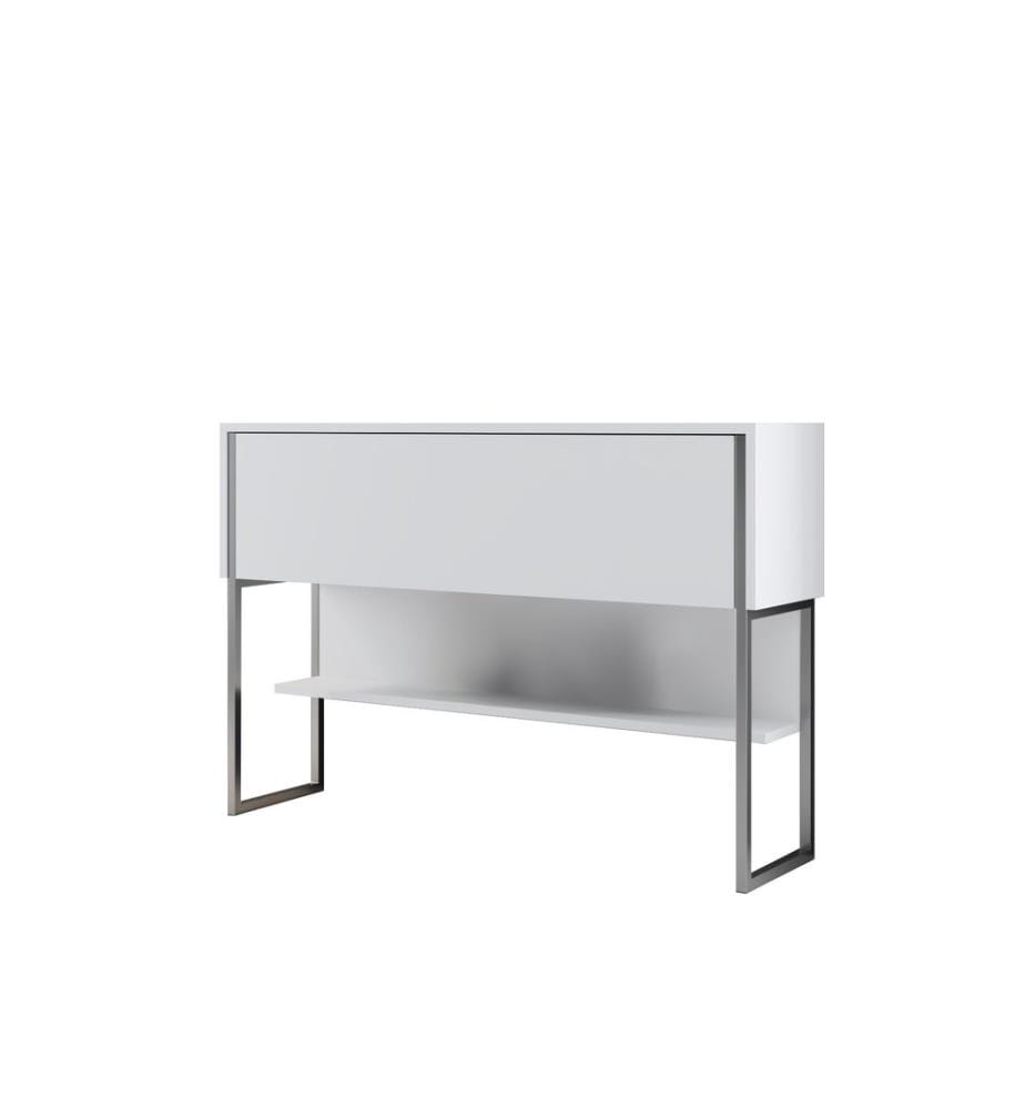 Commode, argent, blanc, panneau de particules 100 % mélaminé, pieds en métal