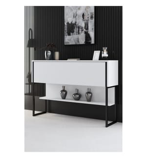 Commode, noir, blanc, 100 % PANNEAUX DE PARTICULES REVÊTUS DE MÉLAMINE, pieds en métal