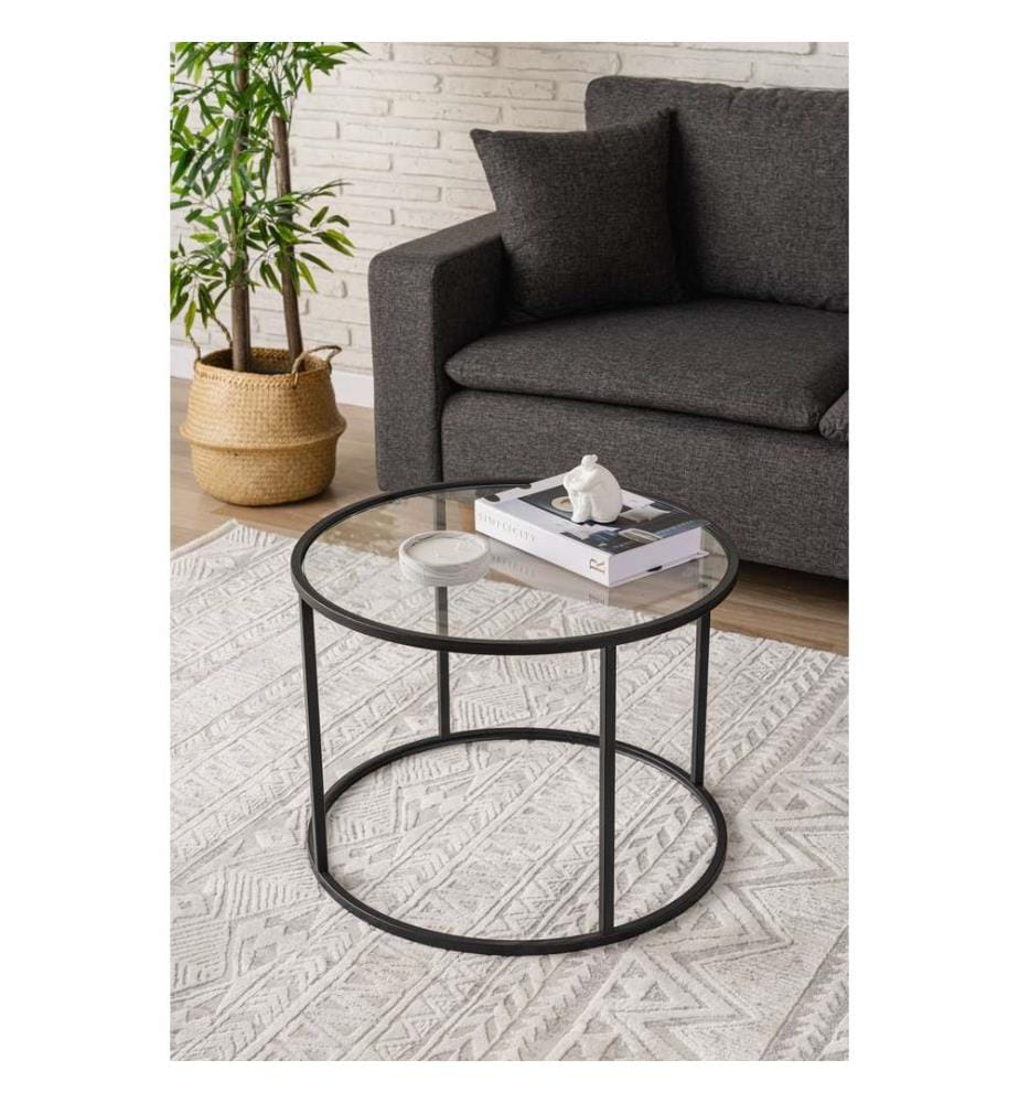 Couchtisch, Schwarz, gehärtetes Glas, Gestell: %100 Metall