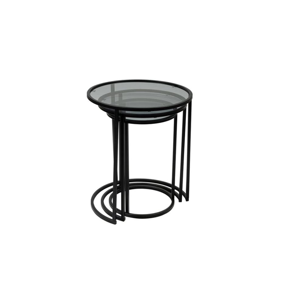 Nesting Tisch, 3 Stück, Schwarz, Gehärtetes Glas, Rahmen: %100 Metall