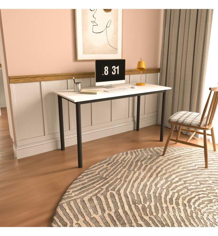 Bureau, noir, blanc, 100 % MÉLAMINE, structure : 100 % MÉTAL