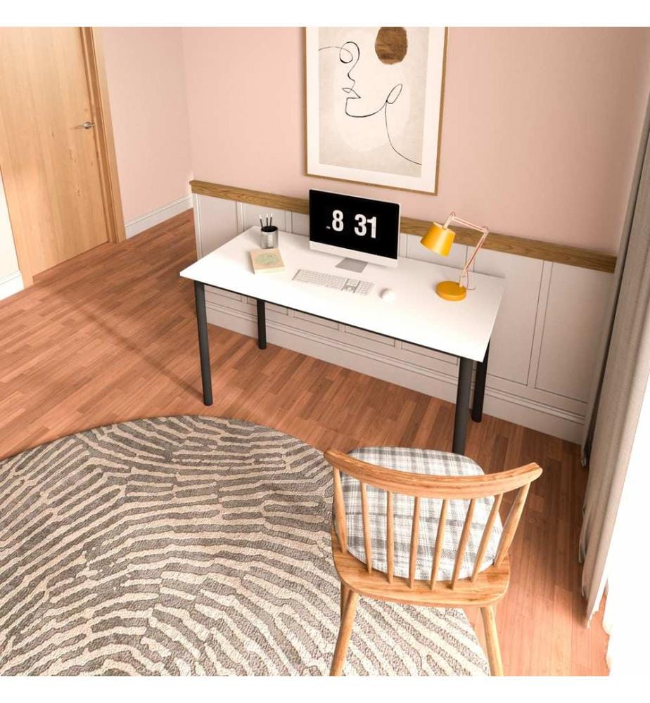 Bureau, noir, blanc, 100 % MÉLAMINE, structure : 100 % MÉTAL