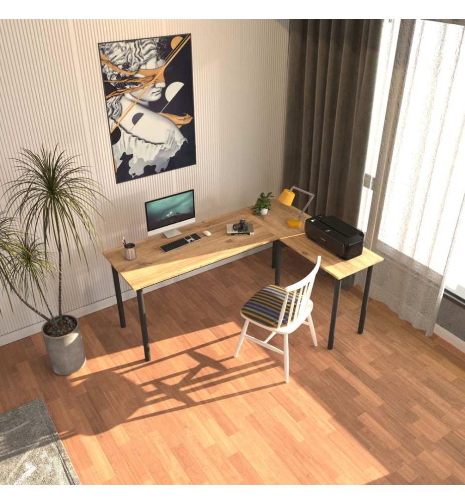 Bureau, noir, pin atlantique, 100 % AG aggloméré mélaminé, structure : 100 % MÉTAL