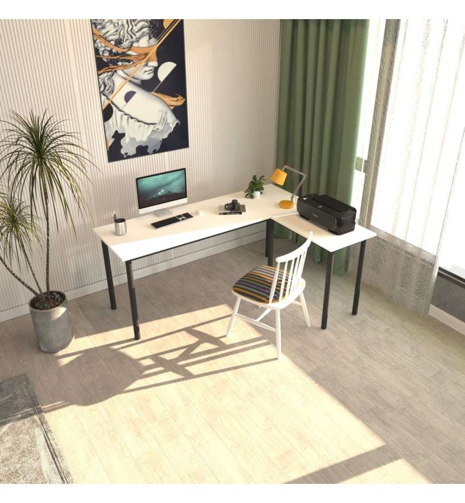 Bureau, noir, blanc, 100 % MÉLAMINE, structure : 100 % MÉTAL