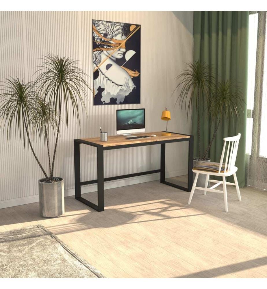Bureau, pin atlantique, noir, 100 % MÉLAMINE, structure : 100 % MÉTAL