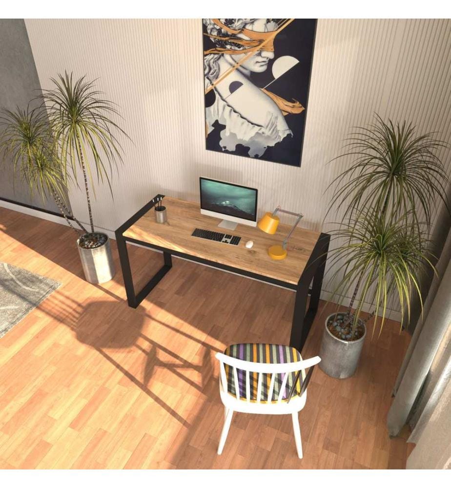 Bureau, pin atlantique, noir, 100 % MÉLAMINE, structure : 100 % MÉTAL