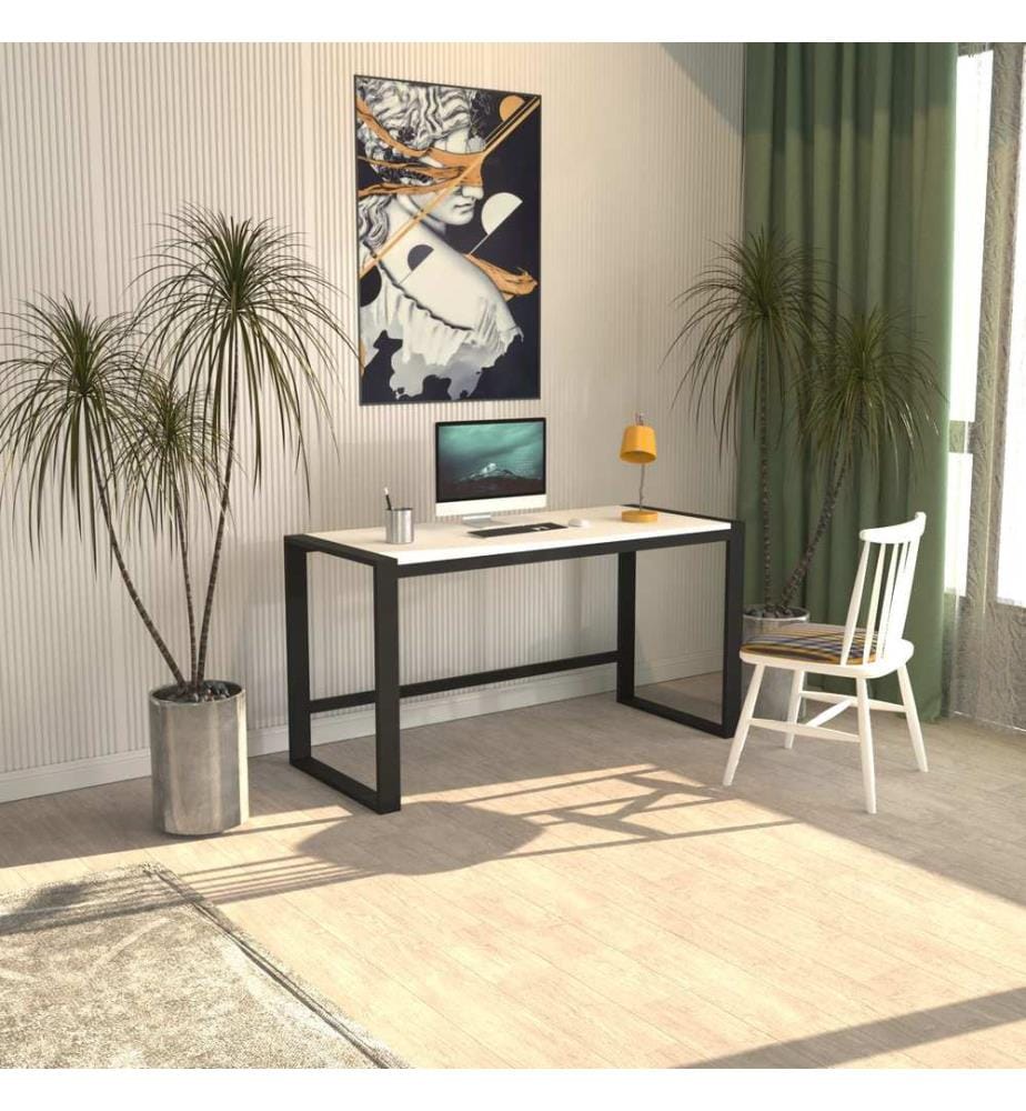 Bureau, blanc, noir, 100 % MÉLAMINE BLANCHE, structure : 100 % MÉTAL