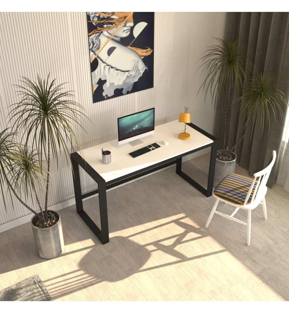 Bureau, blanc, noir, 100 % MÉLAMINE BLANCHE, structure : 100 % MÉTAL