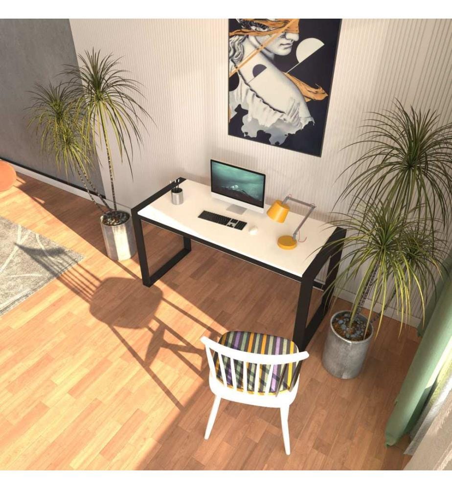 Bureau, blanc, noir, 100 % MÉLAMINE BLANCHE, structure : 100 % MÉTAL