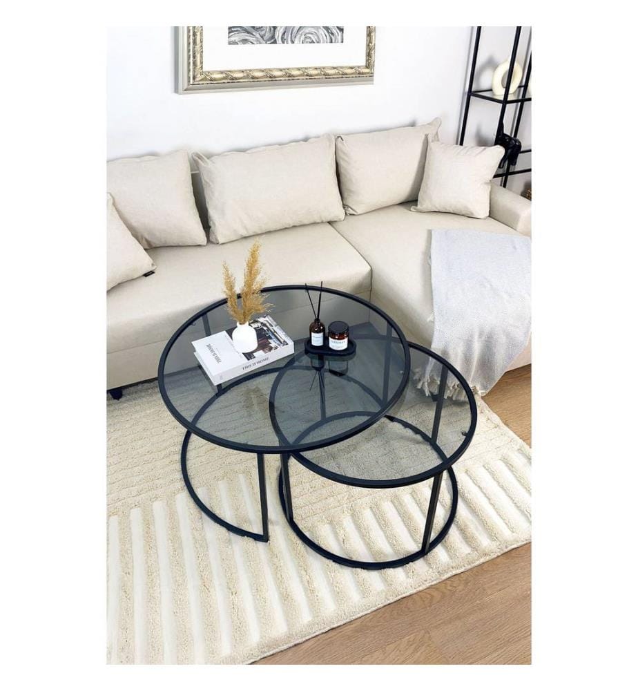 Couchtisch, schwarz, rauchfarben, 100 % gehärtetes Rauchglas, Gestell: 100 % Metall