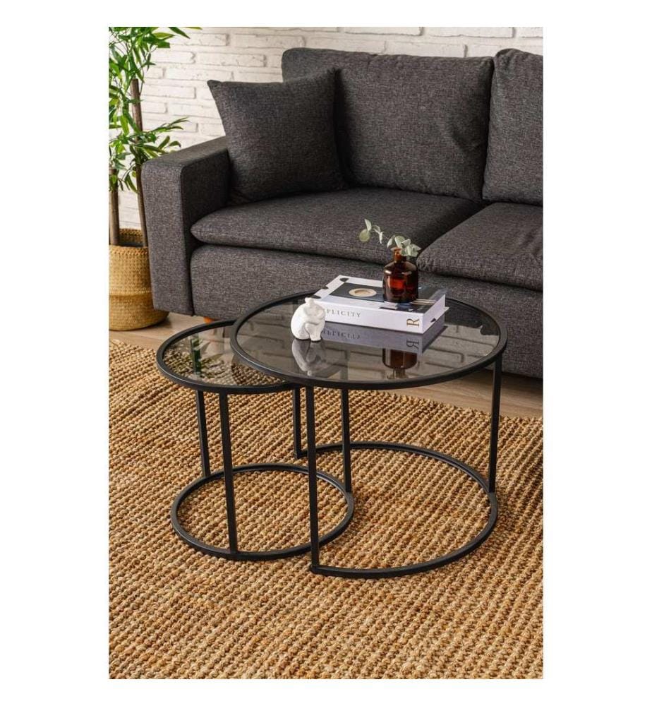 Couchtisch, schwarz, rauchfarben, 100 % gehärtetes Rauchglas, Gestell: 100 % Metall