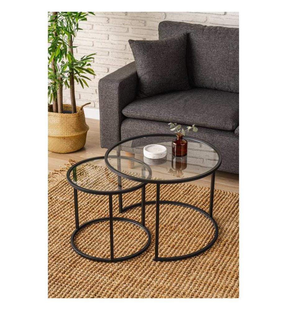Table basse, noire, transparente, 100 % VERRE TRANSPARENT TREMPÉ, structure : 100 % MÉTAL