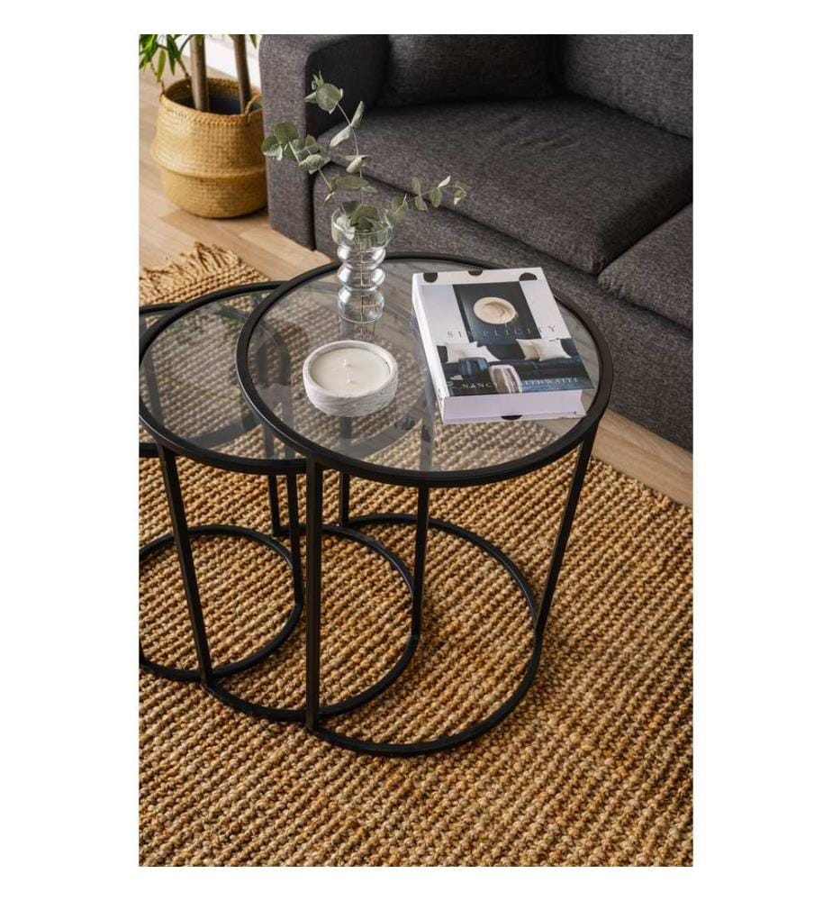 Tavolino sovrapponibile, 3 pezzi, nero, trasparente, 100% VETRO TEMPERATO TRASPARENTE, struttura: 100% METALLO