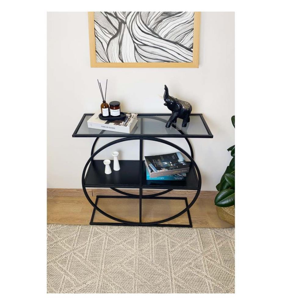 Sideboard, schwarz, rauchfarben, 100 % MELAMINBESCHICHTETE SCHWARZE SPANPLATTE – RAUCHGLAS, Rahmen: 100 % METALL