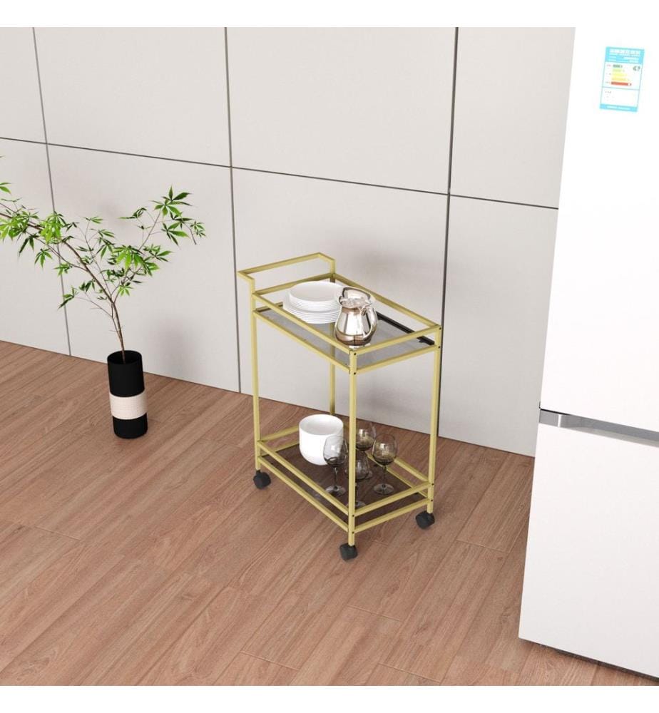 Serviertisch, gold, 100 % HARTGLAS, Metallbeine