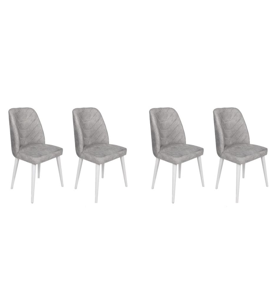 Stuhl Set , 4 Stück, Grau, Weiss, Gestell: Metall, Sitz: Samtstoff