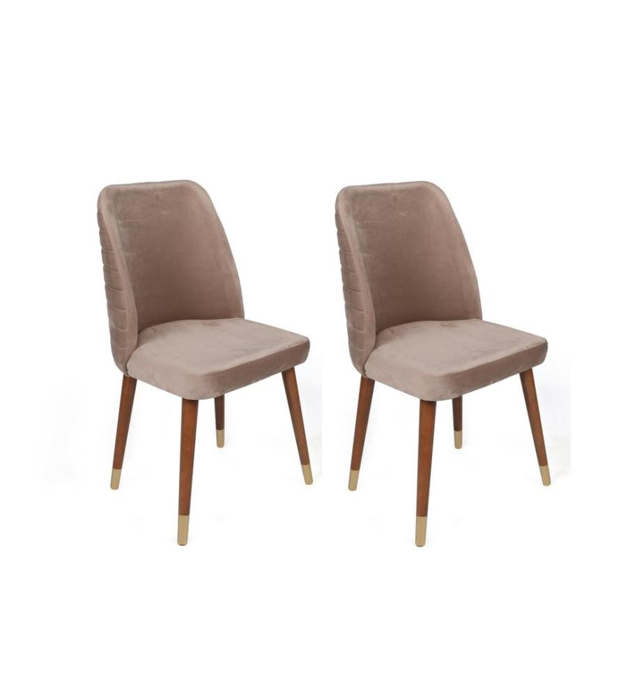 Stuhl-Set , 4 Stück, Beige, Walnuss, Gold, Gestell: Metall, Sitz: Samtstoff